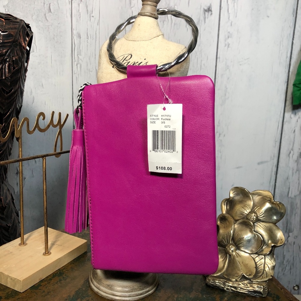 Thacker Fuchsia Leather Clutch-Wristlet RingHandle - Picture 7 of 12